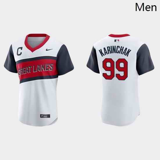 Men Cleveland Indians 99 James Karinchak Men Nike White 2021 Little League Class Authentic MLB Jersey